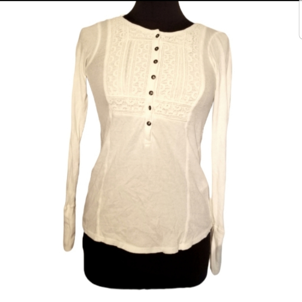 Lucky Brand Top Ivory Cream White Lace Embroidered Peasant Size XS